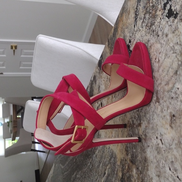 NEW Giuseppe Zanotti Red Suede Strappy Heels Size 38 Deep Rusty Red - Picture 5 of 10